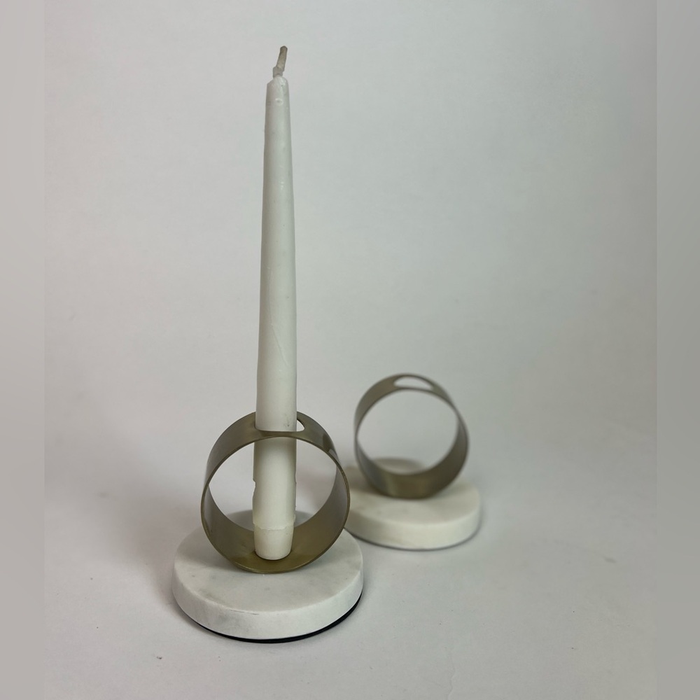 Marble and Brass Sphere Tapered Candle Holders Set of 2 Art Deco design